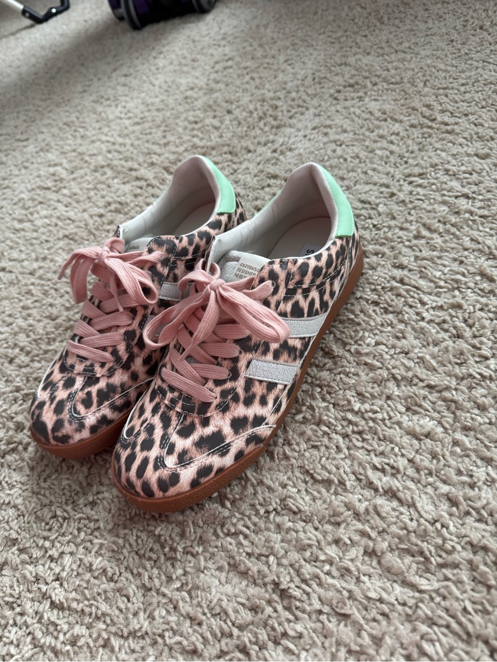 Kids Pink Leopard Print Sneakers with Mint Heel